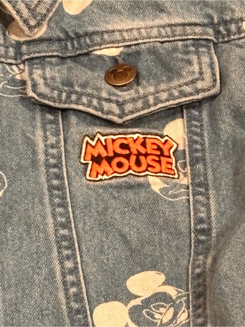 Disney Mickey Mouse Denim Jacket in Blue with White Print
